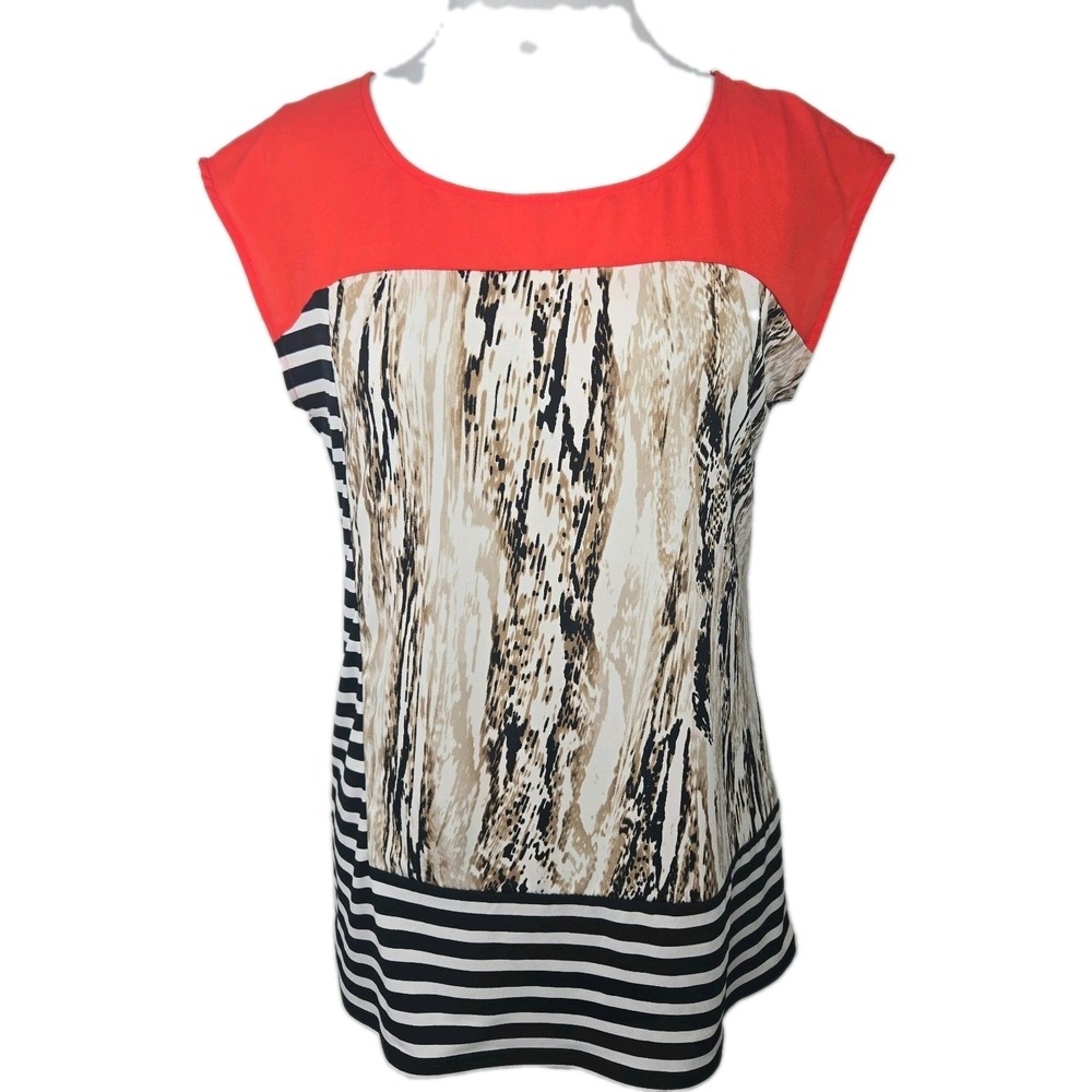 Calvin Klein Size Medium Women's‎ Chiffon & Stretch Knit Snake Print Striped Top